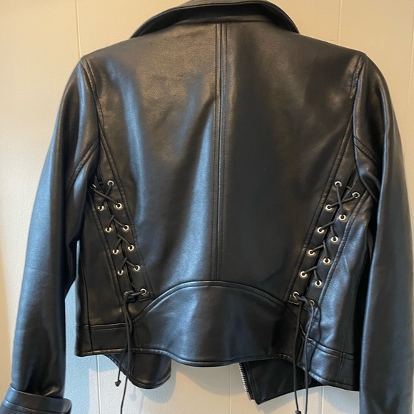 MANGO Vegan Leather Jacket with Lace-Up Back. - Picture 2 of 5